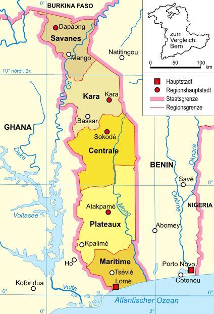 Eine politische Karte von Togo